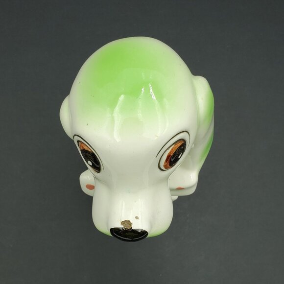 Kitschy Green & White Dog Figurine Anthromorphic Japan Dog with Bowtie Statue - Picture 9 of 9